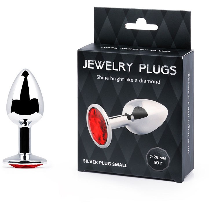 «Silver Plug Small» втулка анальная, цвет кристалла красный, длина 72 мм, диаметр 28 мм, SS-16, длина 7.2 см.