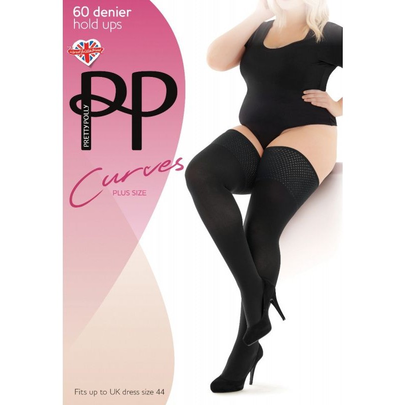 Плотные чулки на силиконе «Curves Plus Size», 60 ден, цвет черный, размер 4x, Pretty Polly AXE7, 4X