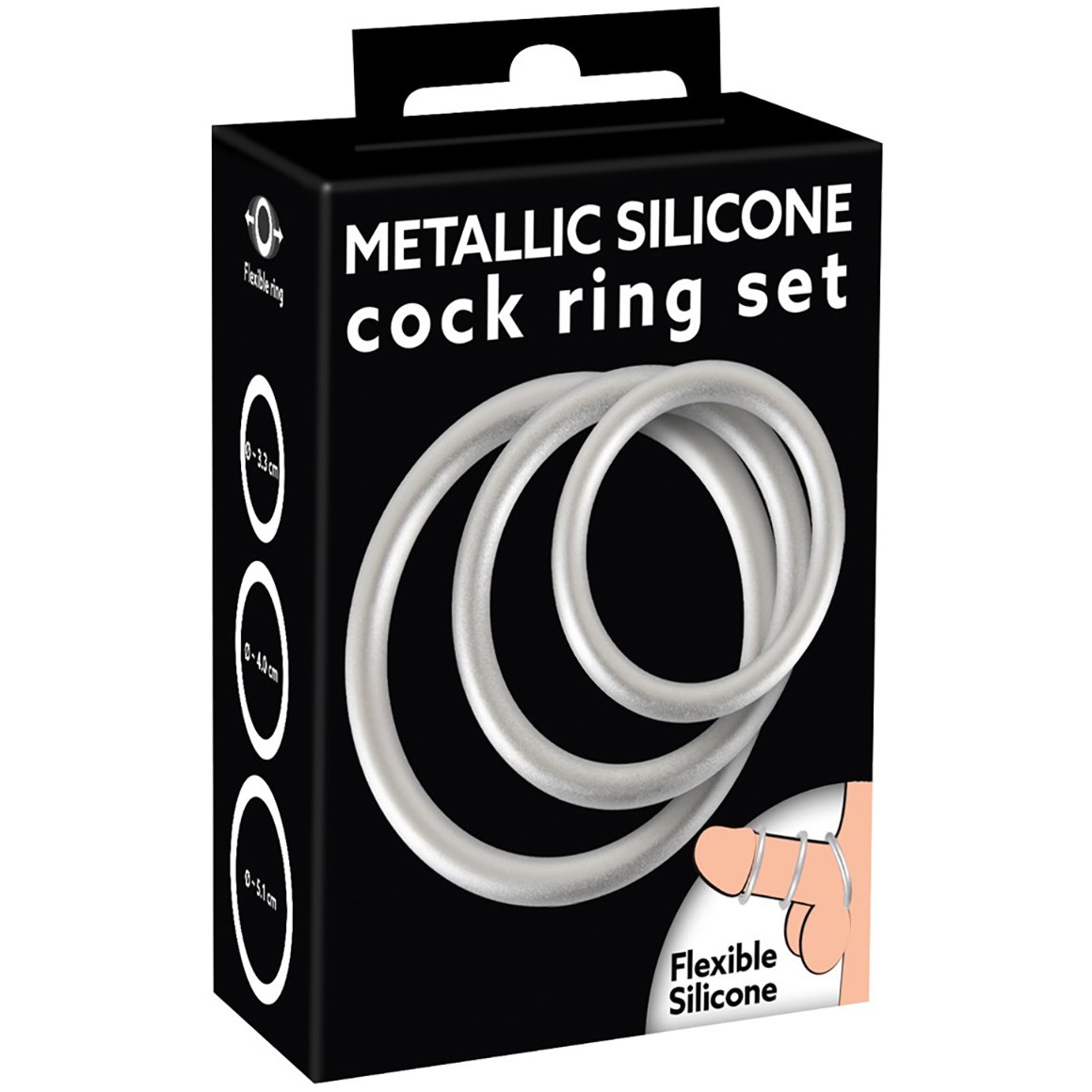 Набор из трех силиконовых эрекционных колец под металл «Metallic Silicone Cock Ring Set», Orion 5372170000, диаметр 5.1 см.