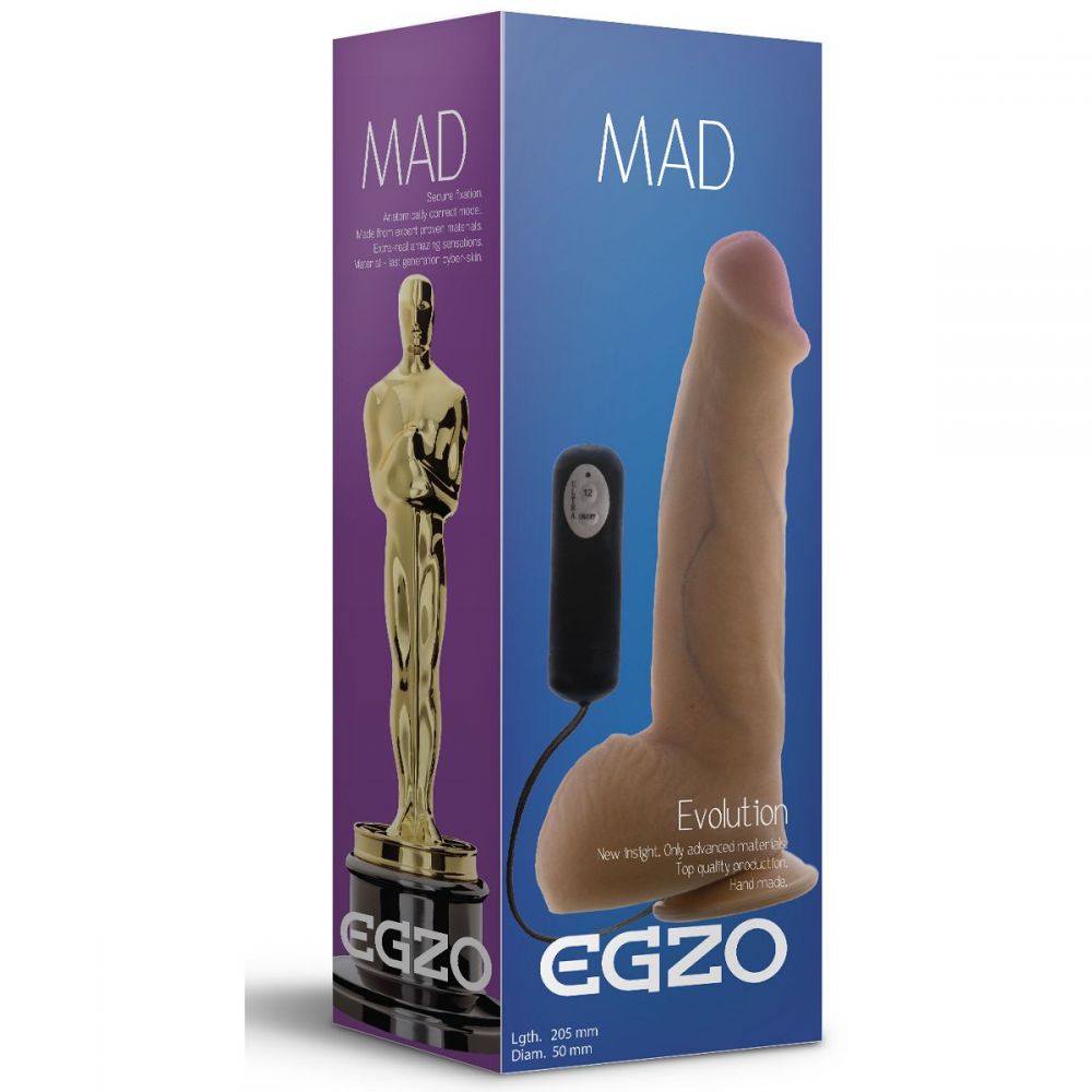 Реалистичный вибратор на присоске «Mad Oscar» от компании Egzo, цвет телесный, DVR002, длина 20.5 см.