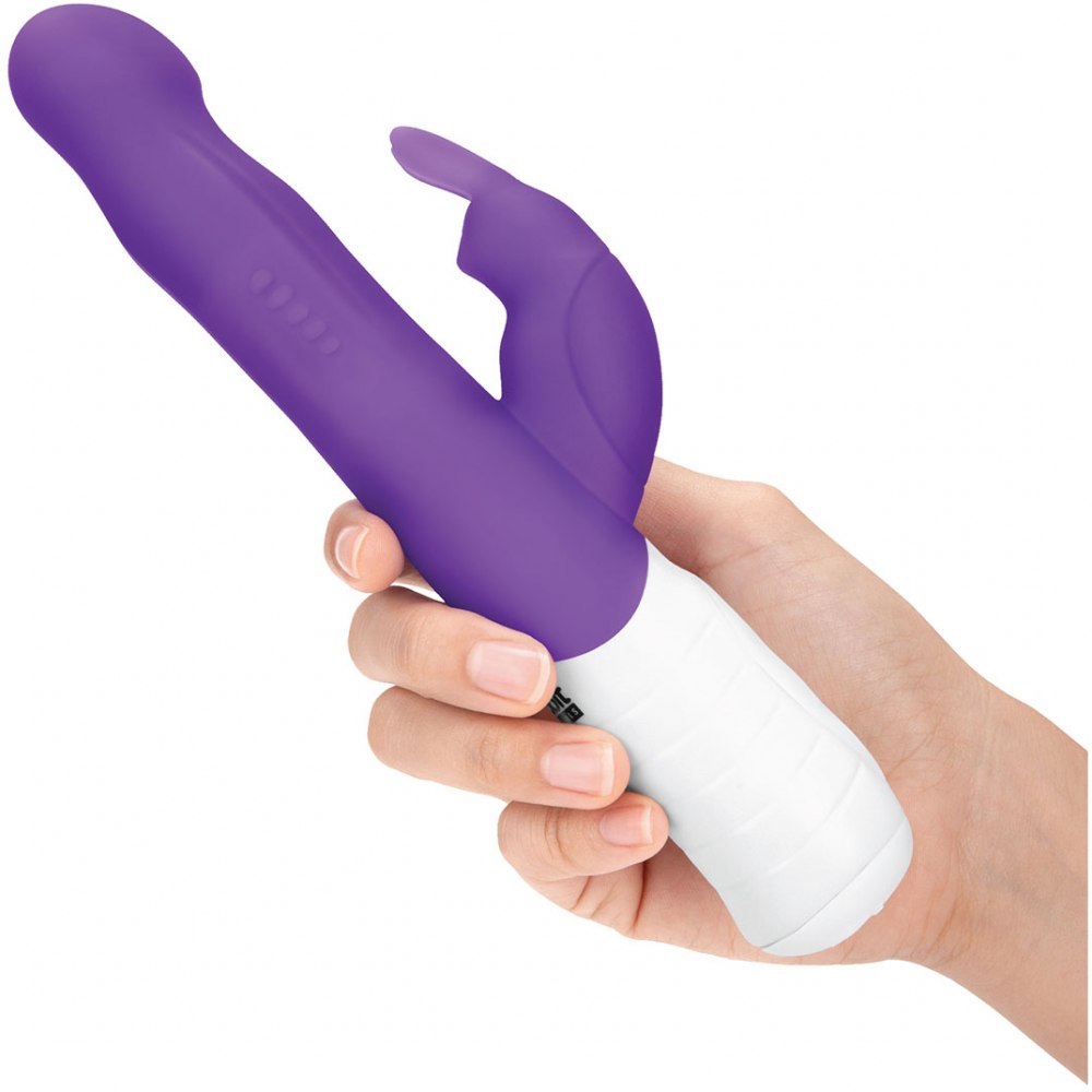 Вибратор-кролик для женщин «Slim Shaft Rabbit Vibrator» с тонким изгибом и вращающимися шариками от компании Rabbit Essentials, цвет фиолетовый, RR-006-PUR, длина 22 см.