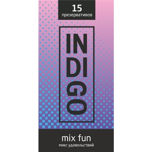 Презервативы «mix fun микс удовольствий» с ребрами, 15 штук, indigo mix fun № 15, длина 18 см.