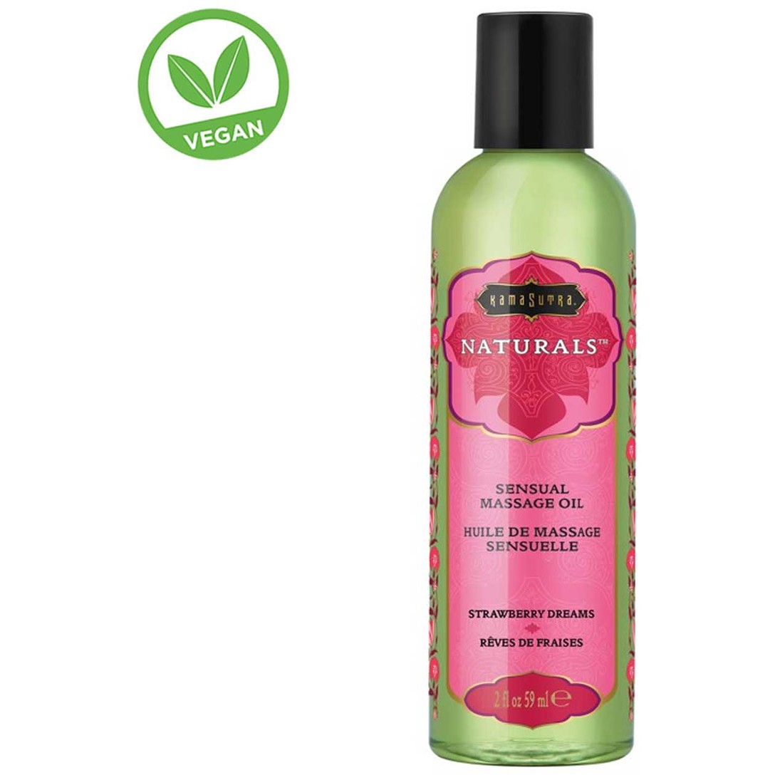 Массажное масло «Naturals massage oil Strawberry divine», с ароматом миндаля и клубники, 59 мл, KamaSutra KS10282, 59 мл.