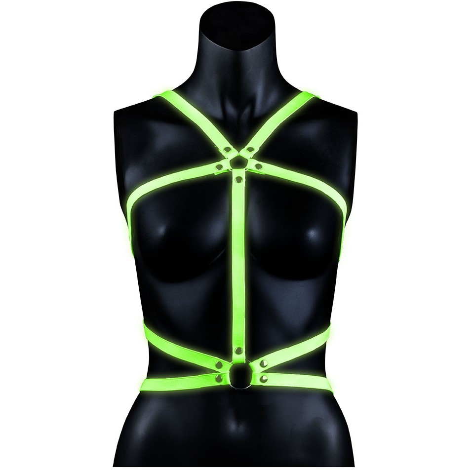 Люминесцентная портупея «Body Harness - Glow in the Dark», цвет зеленый, размер L/XL, Shots Media OU739GLOLXL