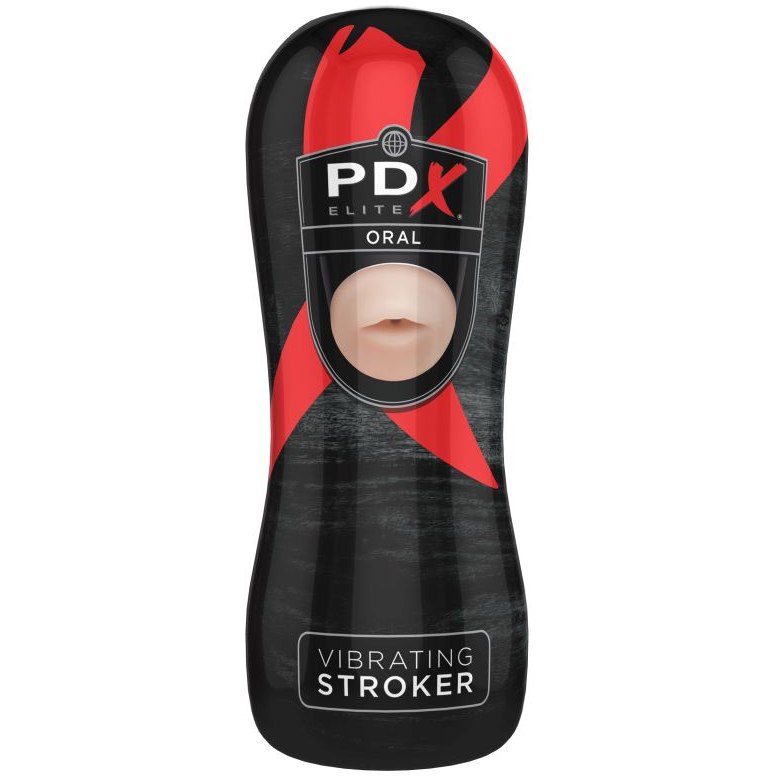 Мастурбатор-ротик в тубе с вибрацией PDX «Elite Vibrating Oral Stroker», цвет черный, PipeDream RD523, длина 16.5 см.