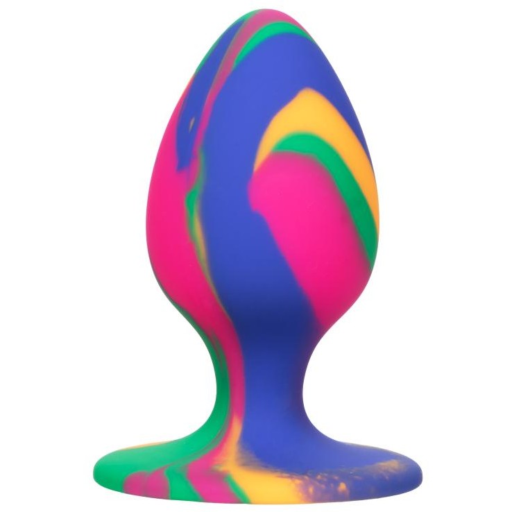 Яркая анальная пробка на присоске «Cheeky Medium Tie-Dye Plug», цвет мульти, California Exotic Novelties SE-0439-05-3, длина 7.5 см.