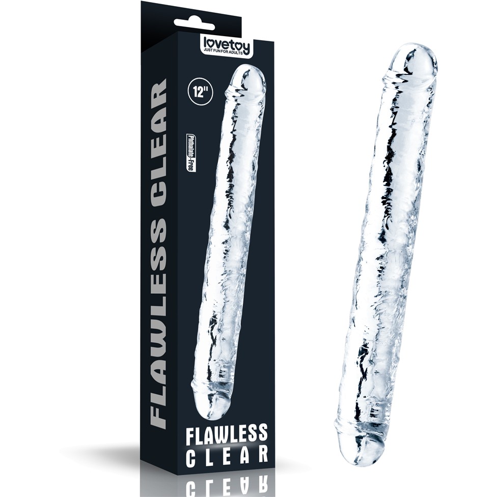 Двусторонний фаллоимитатор «Flawless Clear Double dildo 12», цвет прозрачный, длина 30 см, диаметр 3.5 см, LoveToy LV310018, длина 30 см.