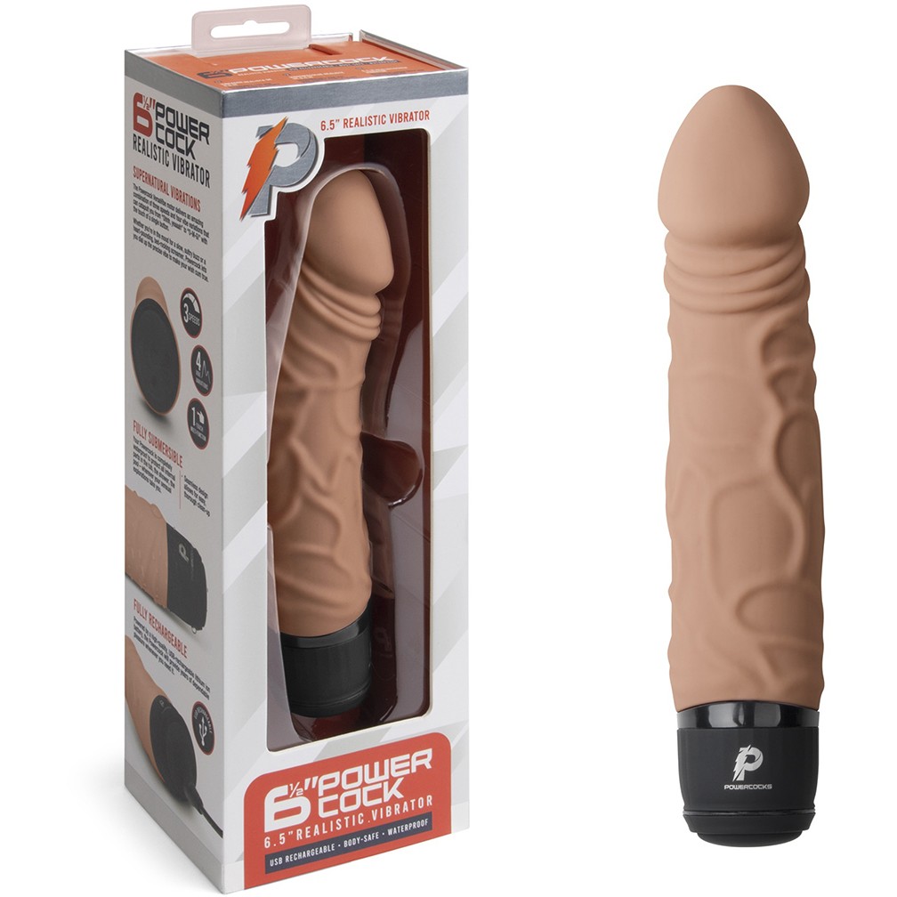 Вибратор-реалистик «6.5 Girthy Realistic Vibrator», цвет кофейный, PowerCocks PC-003-MOC, длина 19 см.