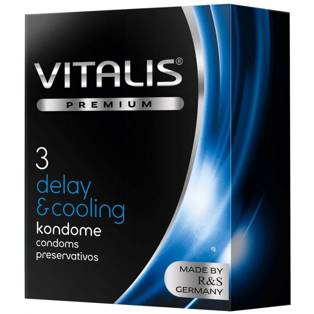 Презервативы Vitalis Premium «Delay & Cooling» с охлаждающим эффектом, упаковка 3 шт., длина 18 см.