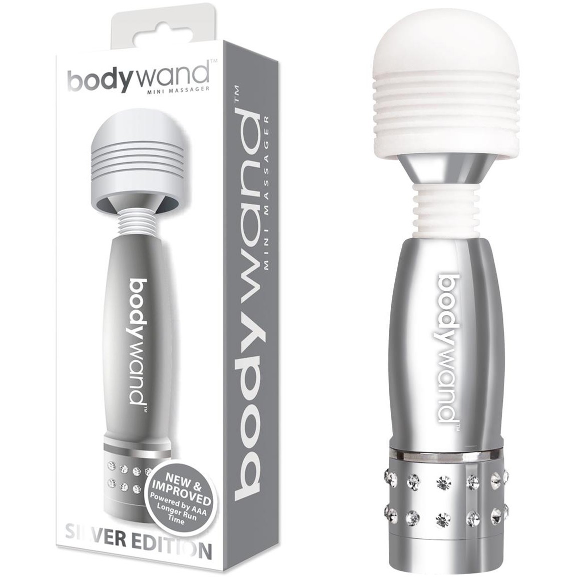 Мини-ванд с кристаллами «Silver Edition», цвет серебристый, BodyWand BW124, длина 11 см.