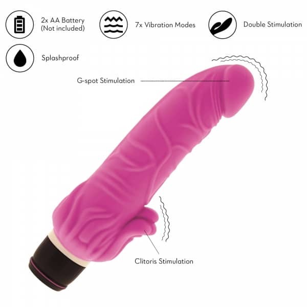 Розовый вибратор с лепестками у основания «PURRFECT SILICONE CLASSIC 7INCH PINK», Dream Toys 20775, длина 18 см.