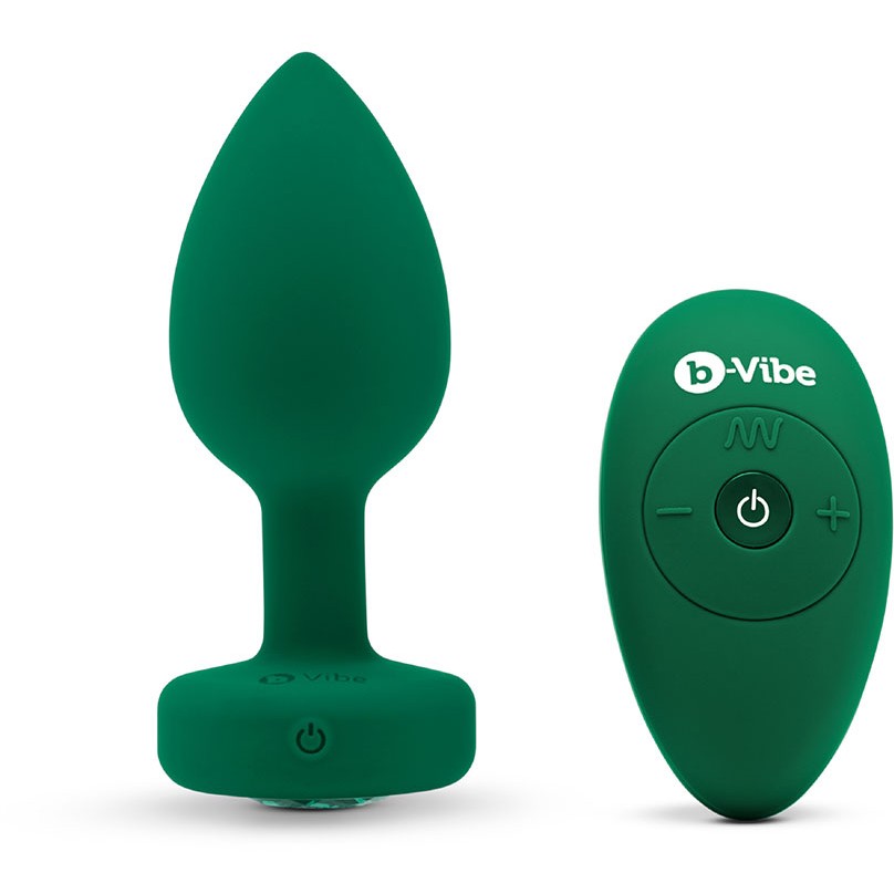 Вибрирующая втулка «Vibrating Jewel Plug» увеличенного размера M/L зеленого цвета, B-vibe BV-031-GRN, длина 10.5 см.