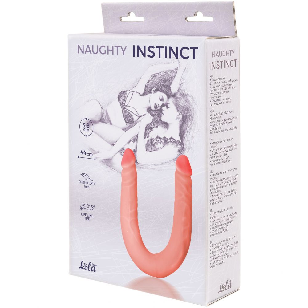 Двусторонний реалистичный фаллоимитатор «Naughty Instinct», цвет телесный, Lola Toys 5570-03Lola, длина 44 см.