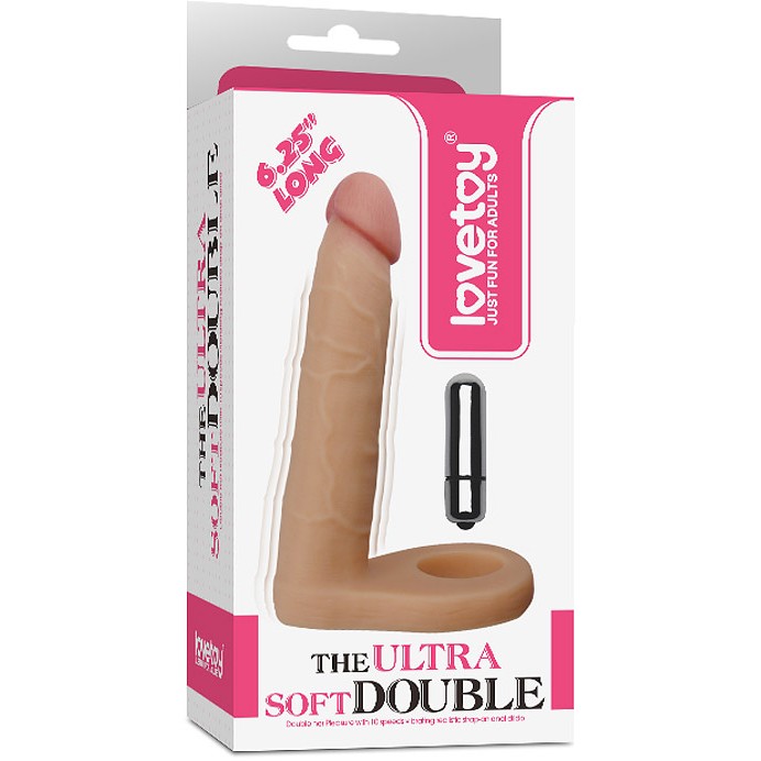 Телесная вибронасадка для двойного проникновения «The Ultra Soft Double-Vibrating», LoveToy LV1132, длина 15.8 см.