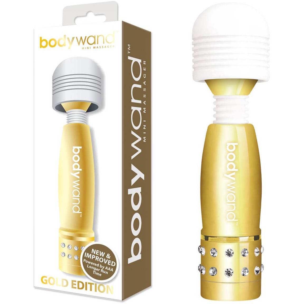 Мини-ванд с кристаллами «Gold Edition», цвет золотой, BodyWand BW125, длина 11 см.