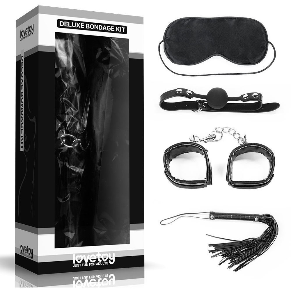 Набор для БДСМ-игр «Deluxe Bondage Kit» из четырех черных предметов, Lovetoy SM1008