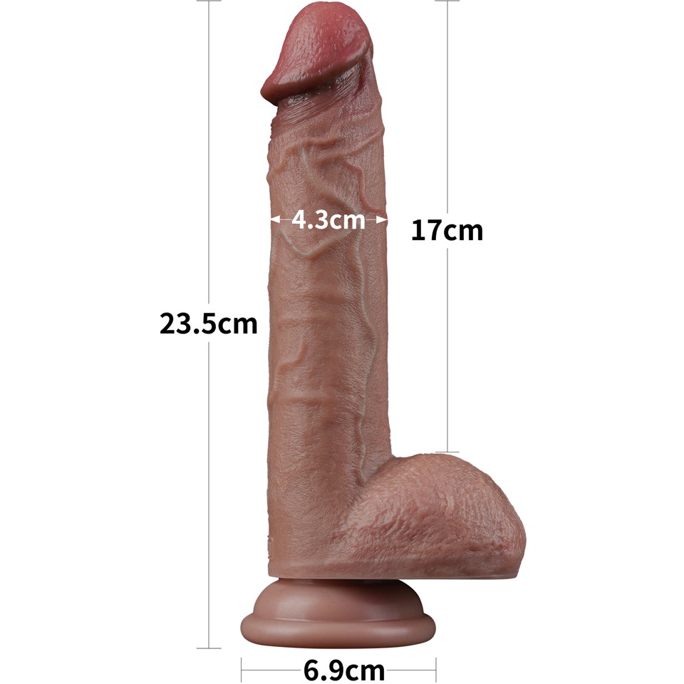 Фаллоимитатор «9 Dual-layred silicone cock» на присоске с мошонкой, LoveToy LV411047, длина 22.5 см.