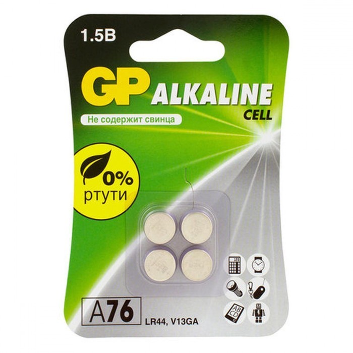 Комплект из 4-х батареек LR44 «Alcaline Cell», GP Batteries GP-12288