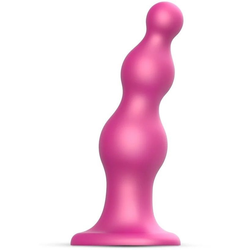 Розовая насадка-фаллоимитатор «Dildo Plug Beads Framboise S», Strap-On-Me 6016572, длина 12.8 см.