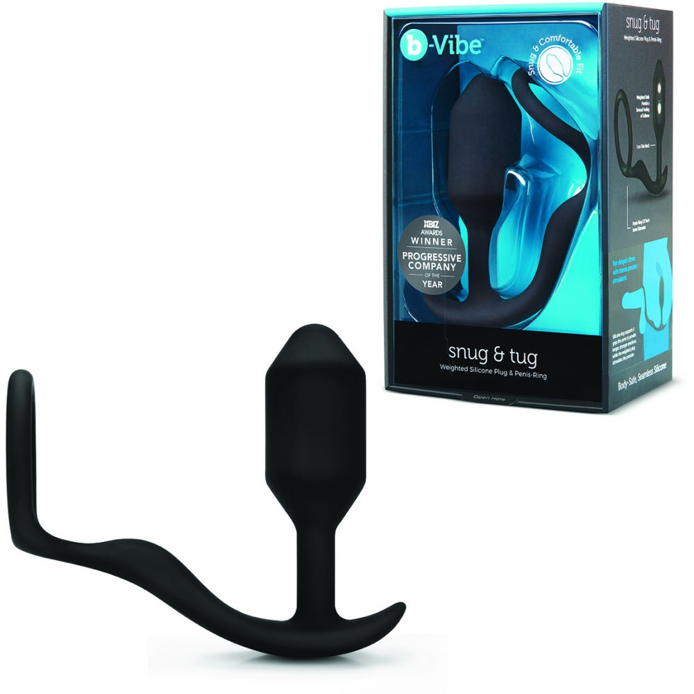 Эрекционное кольцо с анальным плагом «Snug & Tug», B-vibe BV-018-BLK, длина 9.4 см.