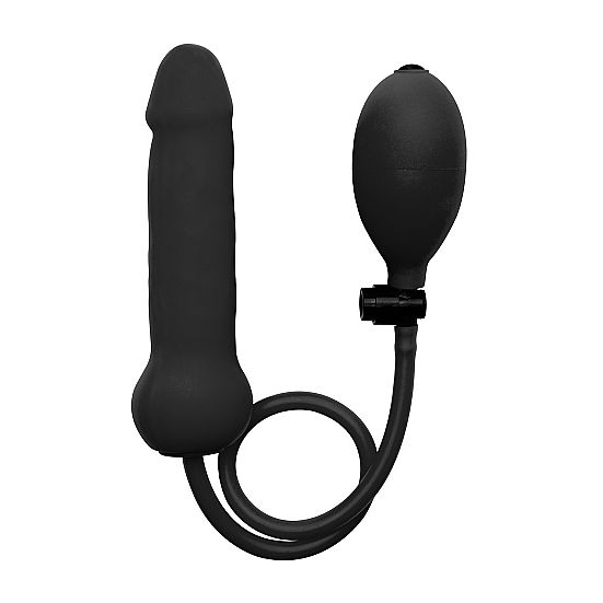 Анальный надувной фаллоимитатор с грушей OUCH «Inflatable Silicone Dong Black», Shots Media SH-OU089BLK, длина 16.5 см.