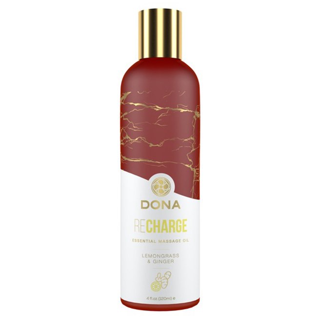 Массажное масло «Dona Essential Massage Oil Lemongrass & Ginger» с ароматом лемонграсса и имбиря, объем 120 мл, System JO JO40453, 120 мл.