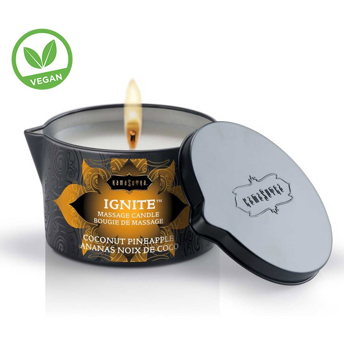 Массажное масло-свеча «Ignite massage oil candle coconut pineapple», 170 мл, KamaSutra KS10227, 170 мл.