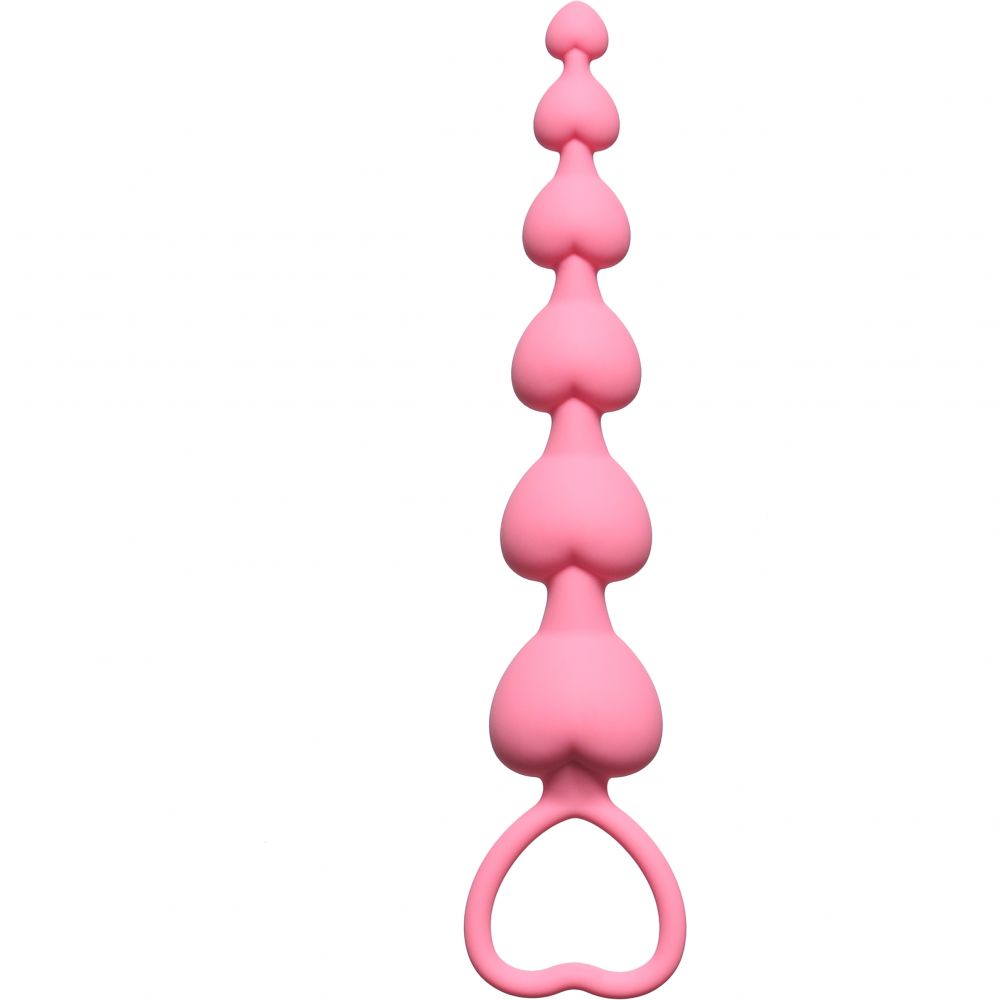 Силиконовая анальная цепочка «Heart s Beads Pink» от компании Lola Toys, цвет розовый, 4101-01Lola, длина 18 см.