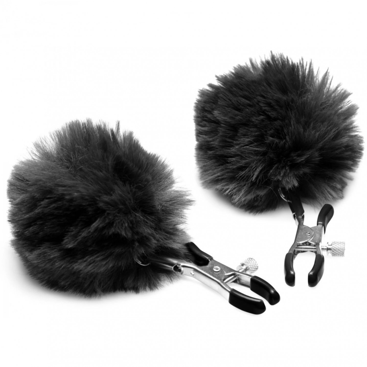 Зажимы для сосков «Charmed Pom Pom Nipple Clamp», цвет черный, XR Brands XRAG866-Black, длина 11.4 см.