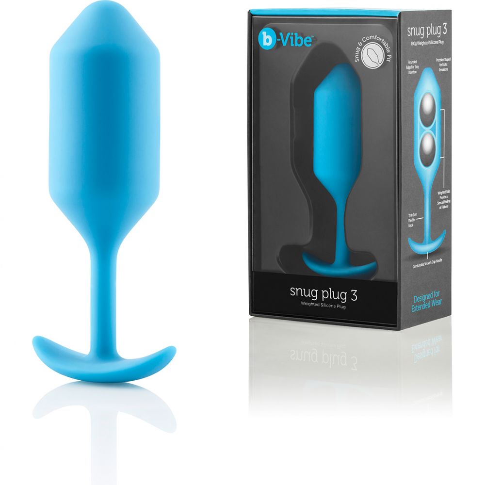 Профессиональная пробка для ношения «B-vibe Snug Plug 3», цвет голубой, BV-009-TL, длина 12 см.