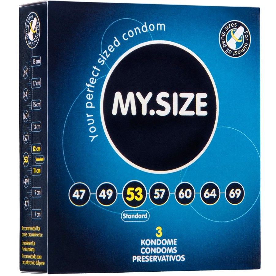 Презервативы «My Size» 5.3 см, размер 53, упаковка 3 шт, длина 17.8 см.