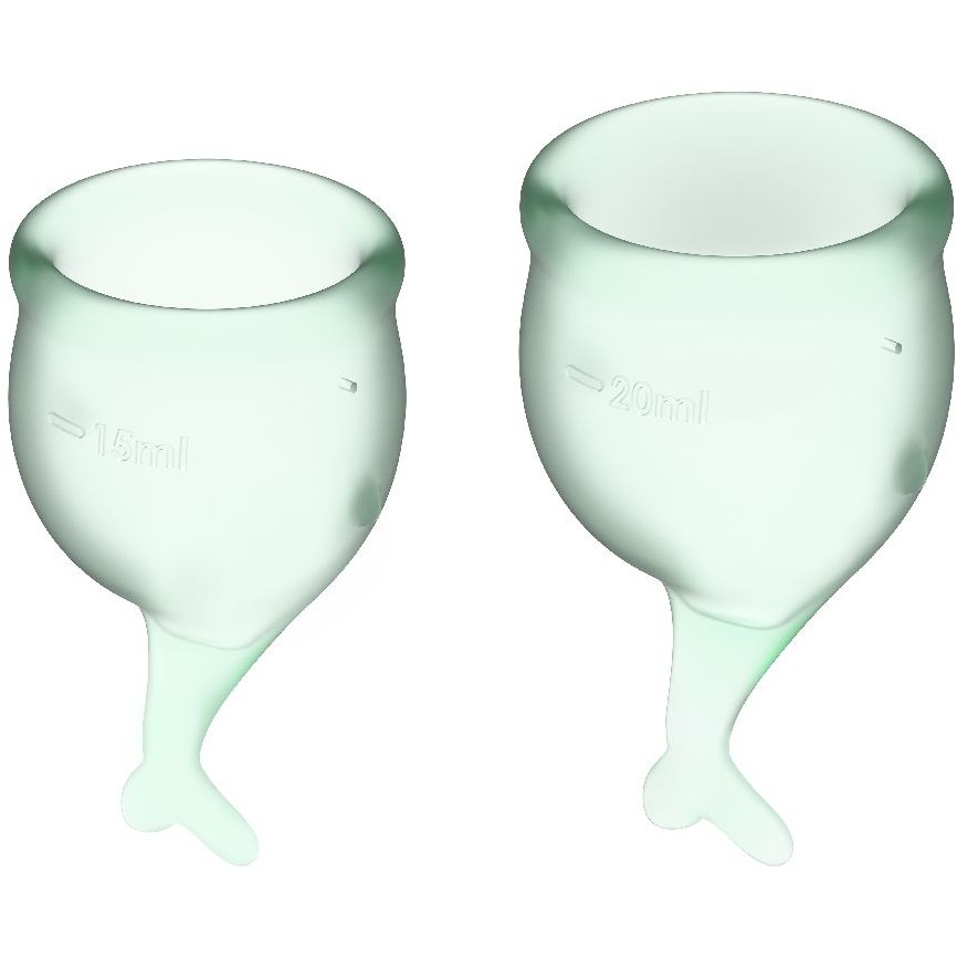 Набор менструальных чаш 2 шт «Feel Secure Menstrual Cup Light Green», от Satisfyer J1766-1, длина 6.4 см.