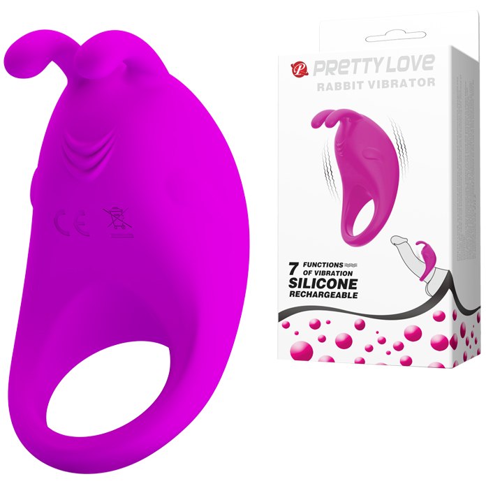 Эрекционное виброкольцо «Rabbit Vibrator» с клиторальной стимуляцией из коллекции Pretty Love от Baile, цвет фиолетовый, BI-210152-1, длина 7.5 см.