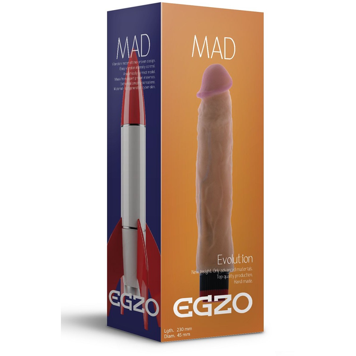 Реалистичный мультискоростной вибратор без мошонки «Mad Rocket» от компании Egzo, цвет телесный, VNS001, длина 23 см.