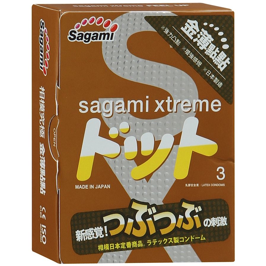 Презервативы «Sagami Xtreme Feel Up» с точечной текстурой и линиями прилегания, упаковка 3 шт., длина 19 см.