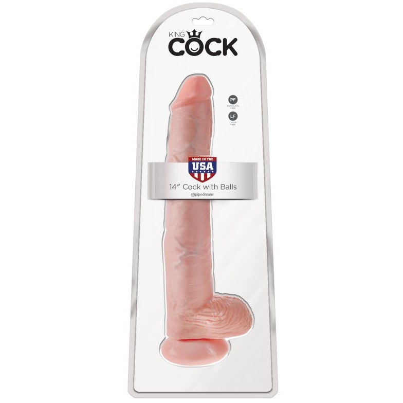 Фаллоимитатор-гигант на присоске «14 Cock» из коллекции King Cock от PipeDream, цвет телесный, PD5534-21, длина 37.5 см.