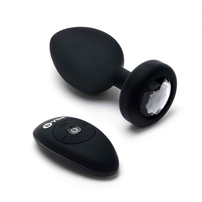 Вибрирующая втулка со стразом «Vibrating Jewel Plug XXL», цвет черный, B-Vibe BV-044-BLK, длина 12 см.