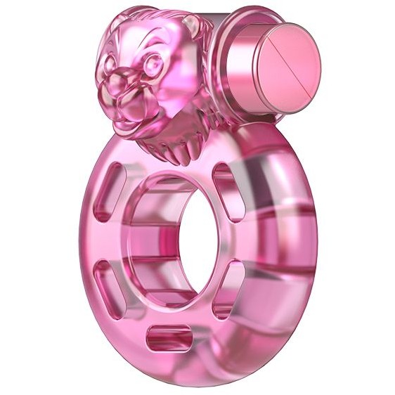 Розовое эрекционное виброкольцо «Pink bear» с головой медведя, Baile BI-010084A, длина 5 см.