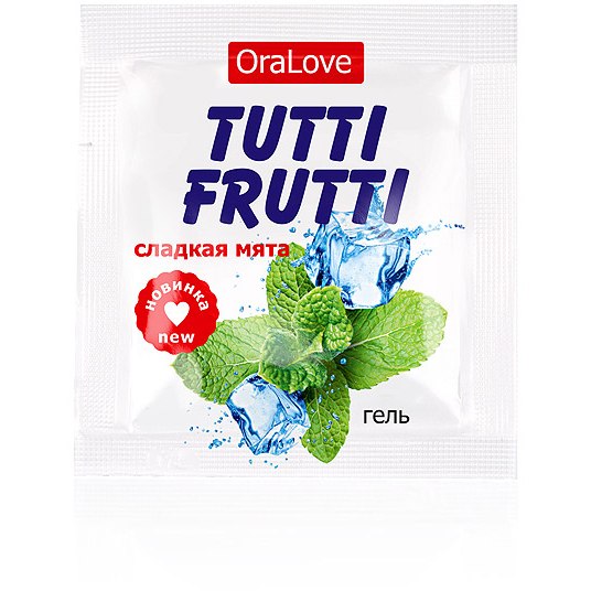 Съедобная гель-смазка «Tutti Frutti OraLove» для орального секса со вкусом сладкой мяты, одноразовая упаковка 4 мл, Биоритм LB-30012t, 4 мл.