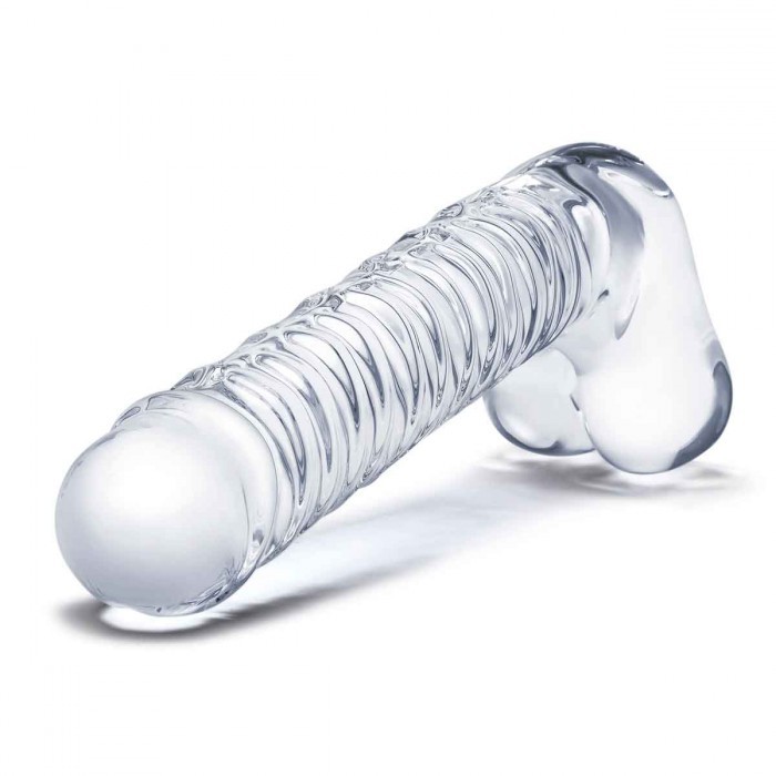 Фаллоимитатор прозрачный с мошонкой «8 Realistic Ribbed Dildo», GLAS-507, длина 16.5 см.