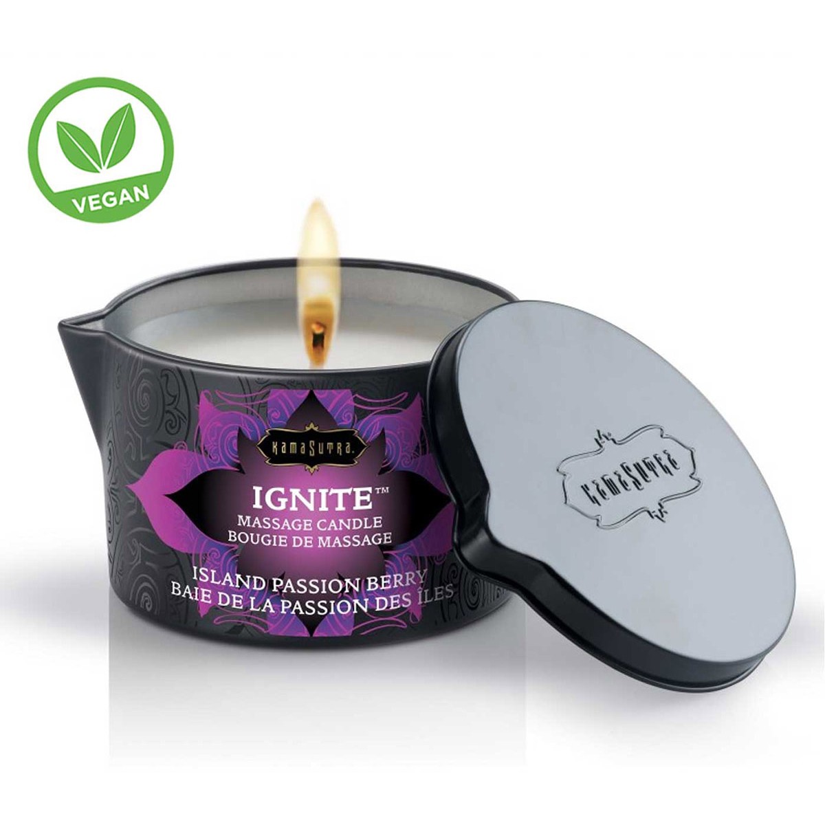 Массажное масло-свеча «Ignite massage oil candle island passion berry», смесь тропических фруктов, 235 гр, KamaSutra KS10199