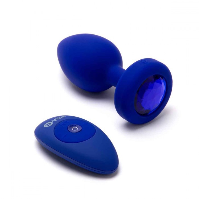 Вибрирующий анальный страз «Vibrating Jewel Plug L/LX», цвет синий, B-vibe BV-043-NAV, длина 11 см.