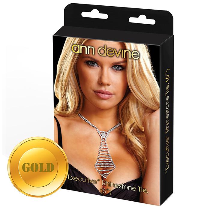 Ann Devine «Gold Rhinestone Tie» золотистый галстук из кристаллов «Boss», длина 16 см.