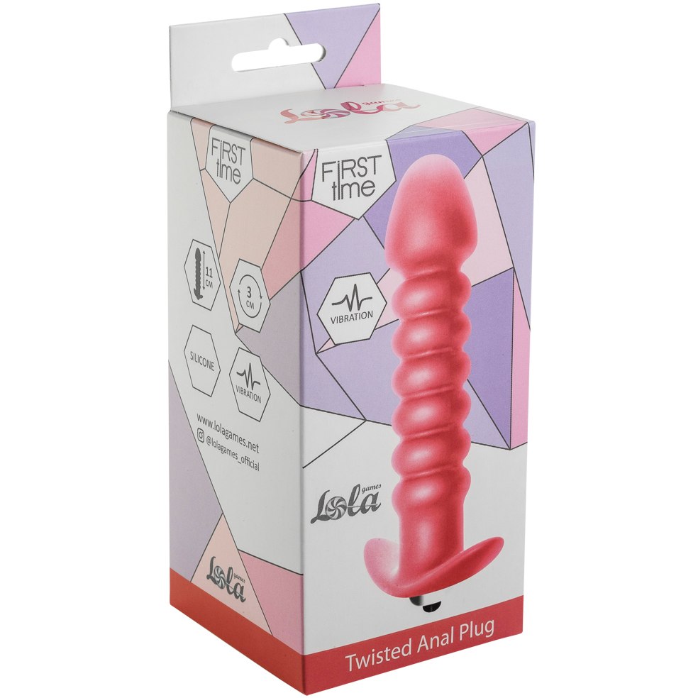 Анальная пробка с вибрацией First Time «Twisted Anal Plug Pink», цвет розовый, Lola Toys 5007-01lola, длина 13 см.