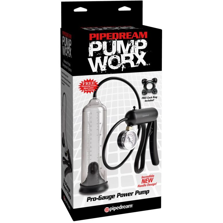 Вакуумная мужская помпа с датчиком давления «Pump Worx Pro-Gauge Power Pump», диаметр 2.5 см, PipeDream 3151-23 PD, длина 21.6 см.