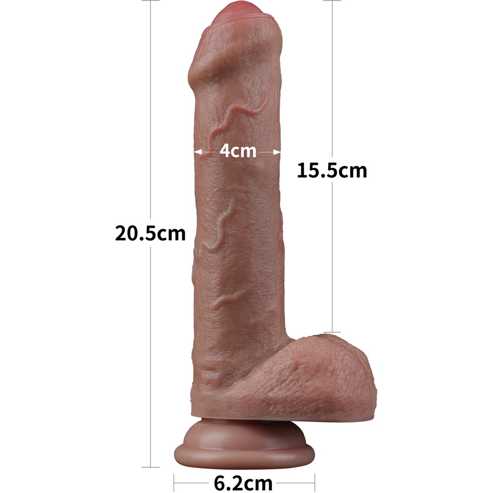 Фаллоимитатор «8 Dual-layred silicone cock» на присоске с мошонкой, LoveToy LV411043, диаметр 4 см.