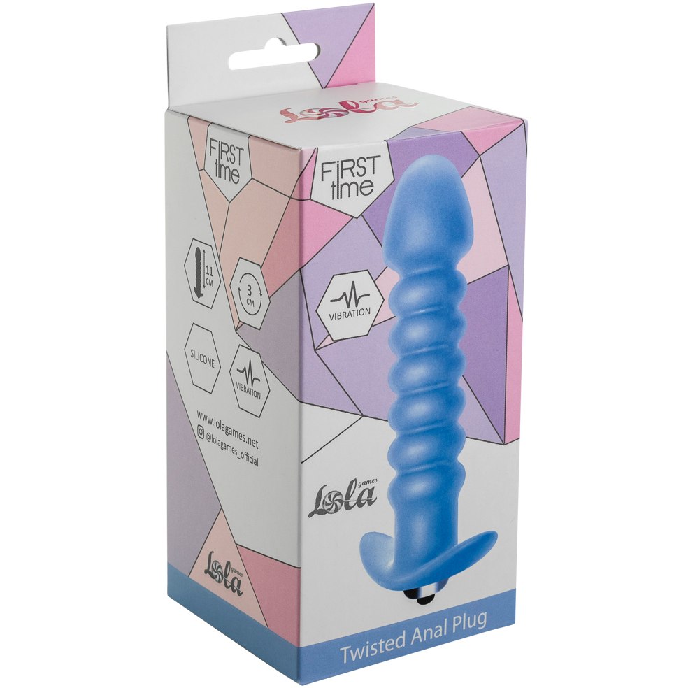 Анальная пробка с вибрацией First Time «Twisted Anal Plug Blue», цвет синий, Lola Toys 5007-02lola, длина 13 см.