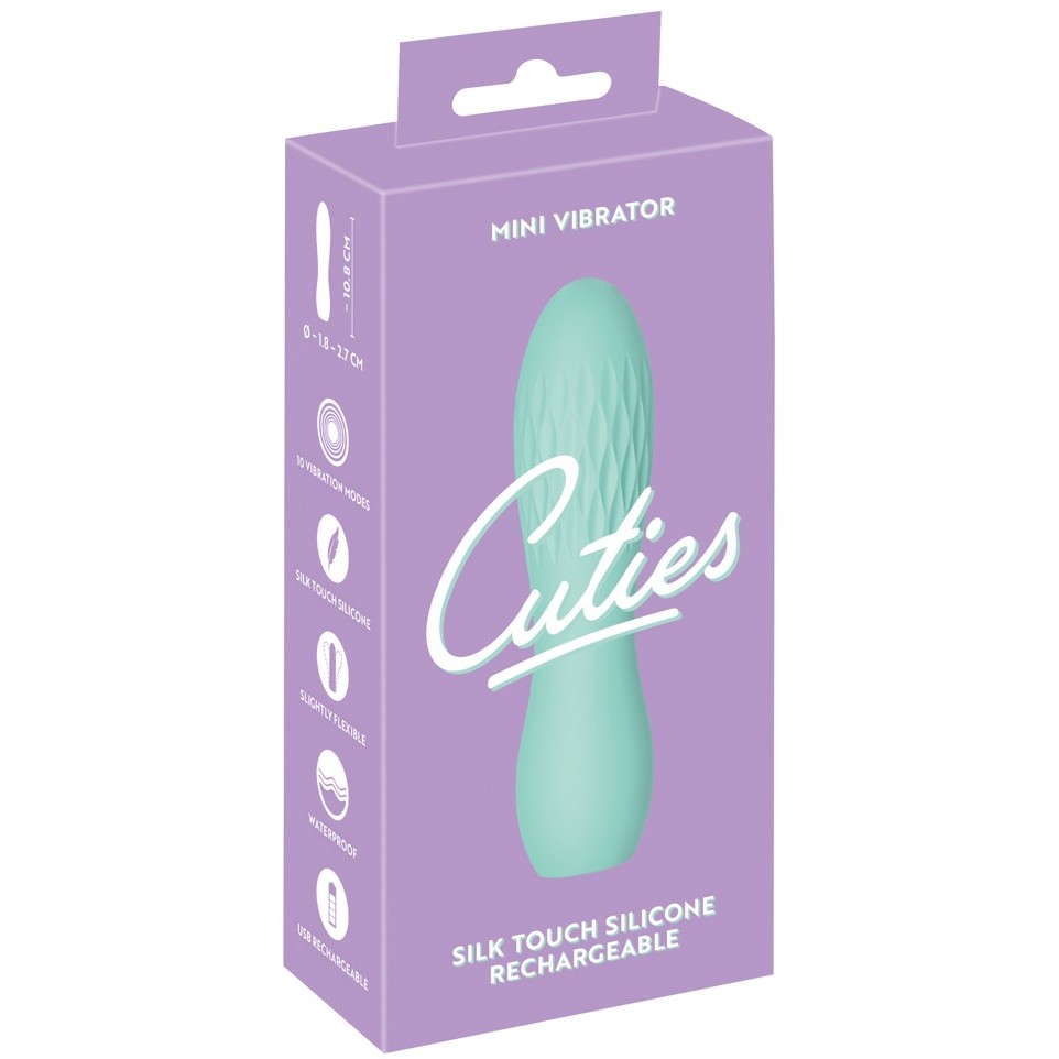 Мини-вибратор «Cuties» с рельефом, цвет бирюзовый, 5542270000, длина 14 см.