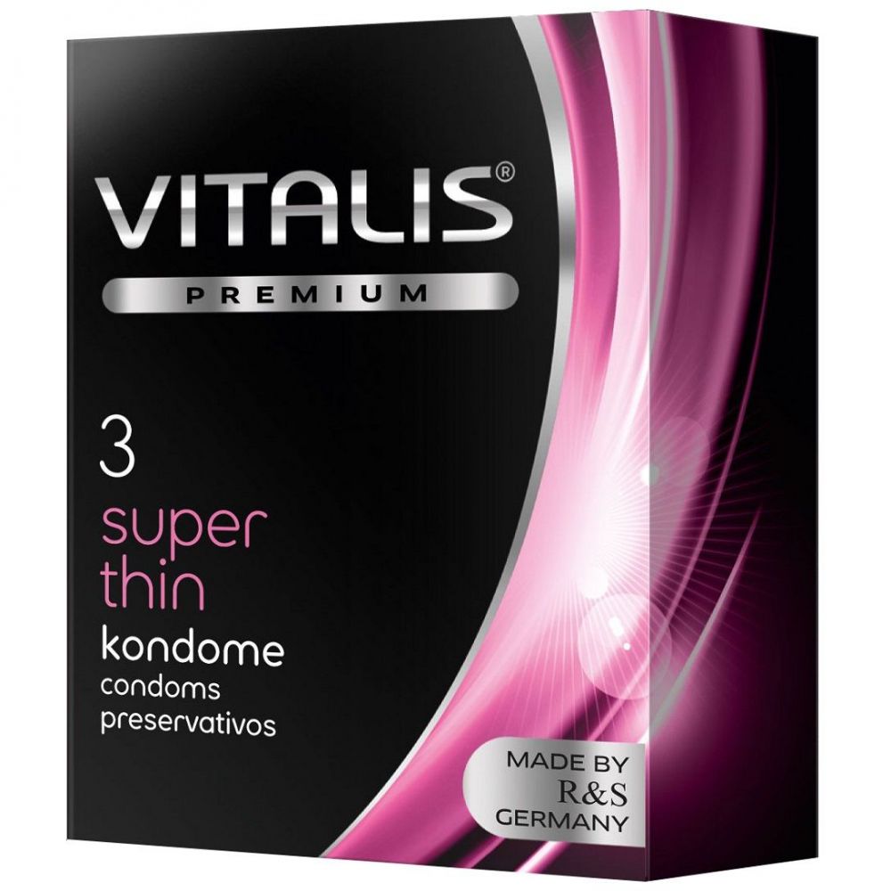 Ультратонкие презервативы Vitalis Premium «Super Thin» латексные, упаковка 3 шт, длина 18 см.