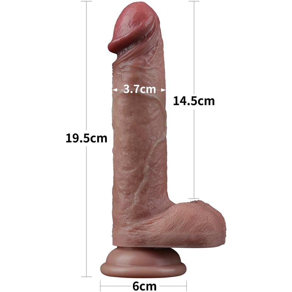 Фаллоимитатор «7.5 Dual-layred silicone cock» на присоске с мошонкой, LoveToy LV411042, диаметр 3.7 см.